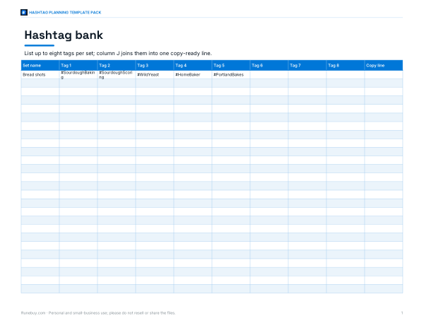 Preview of Printable Hashtag Bank Sheet
