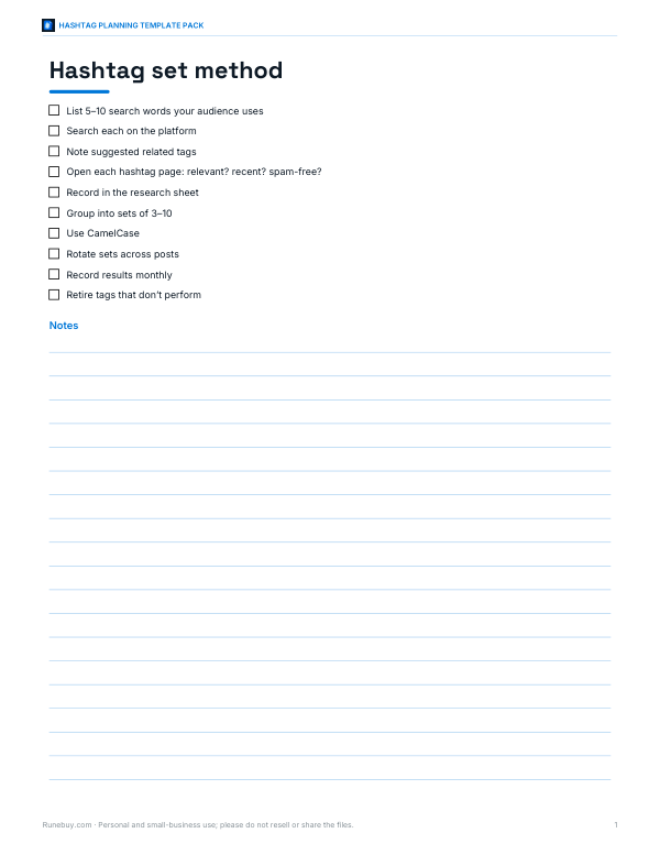 Preview of Printable Hashtag Set Method Sheet
